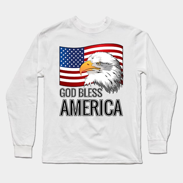 America Flag Bald Eagle God Bless America Long Sleeve T-Shirt by ZNOVANNA